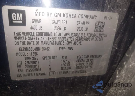 2022 Chevrolet Trailblazer Awd Activ from USA, damaged, VIN KL79MSSL4NB125462